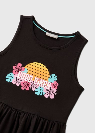 Girls Black Good Vibes Jersey Dress (7-13yrs)