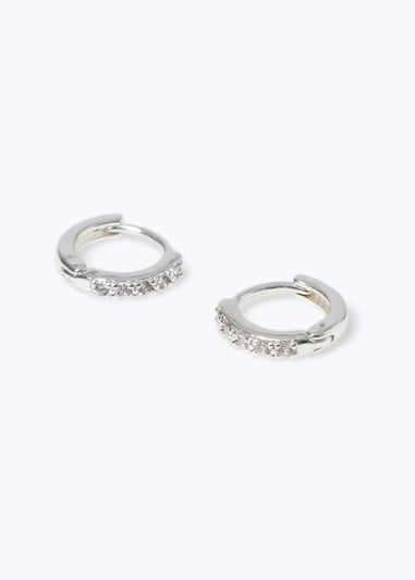 Silver Pave Huggie Hoop Earrings