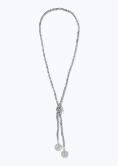 Silver Pave Disc Lariat Necklace