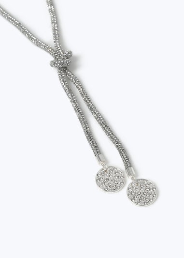 Silver Pave Disc Lariat Necklace