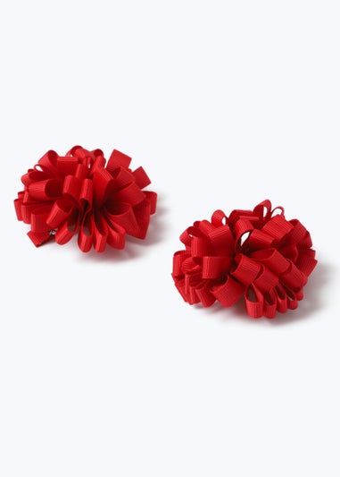 Red Pom Pom Hair Clips