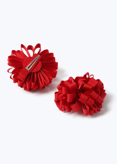 Red Pom Pom Hair Clips