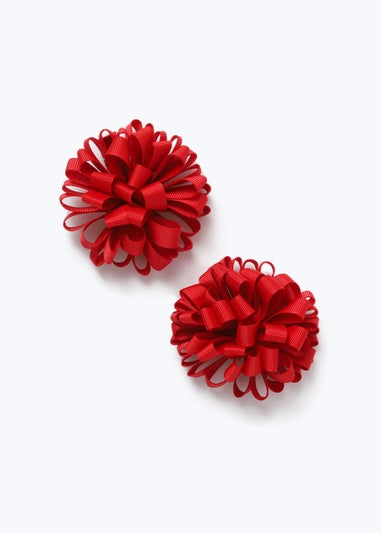 Red Pom Pom Hair Clips
