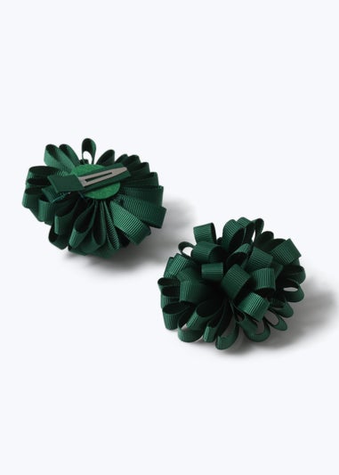 Green Pom Pom Hair Clips