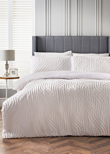 White Geometric Linen Duvet Set