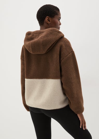 Brown Colour Block Borg Jacket