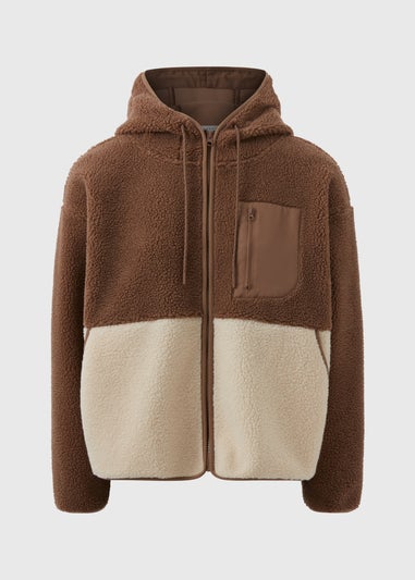 Brown Colour Block Borg Jacket