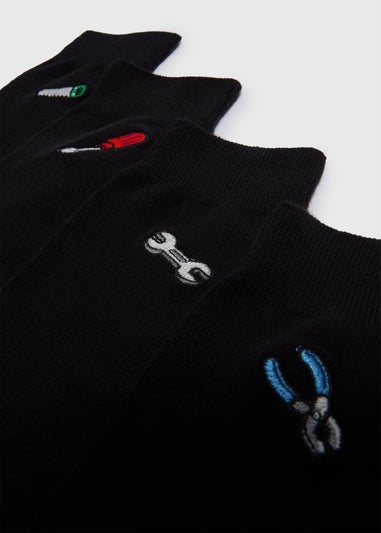 5 Pack Black Tool Embroidered Socks