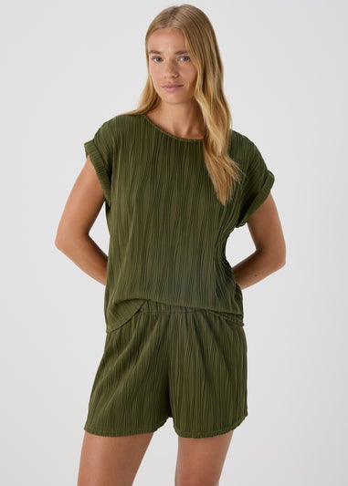 Khaki Textured Co Ord T-Shirt