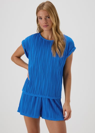 Blue Textured Co-Ord T-Shirt