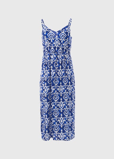 Blue Patterned Cami Midi Dress