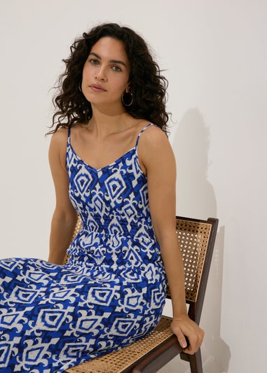 Blue Patterned Cami Midi Dress