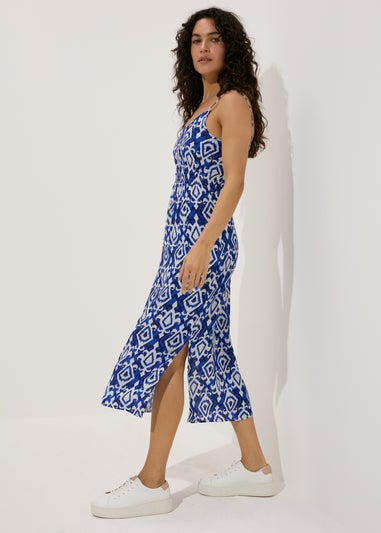 Blue Patterned Cami Midi Dress