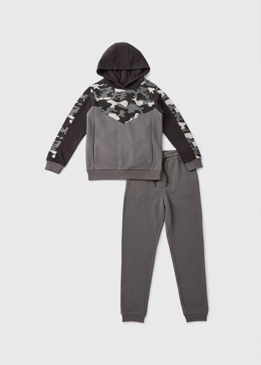 Boys Charcoal Camo Hoodie & Jogging Bottom Set (7-15yrs)