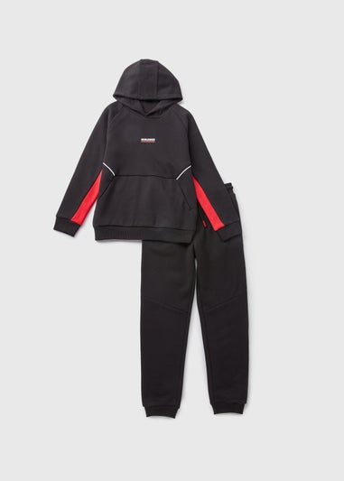 Black Boys Side Stripe Hoodie & Jogging Bottoms Set (7-15yrs)