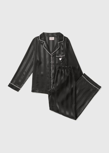 Black Satin Stripe Pyjama Set