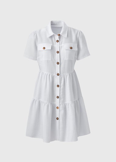 White Tiered Shirt Mini Dress