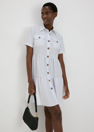 White Tiered Shirt Mini Dress