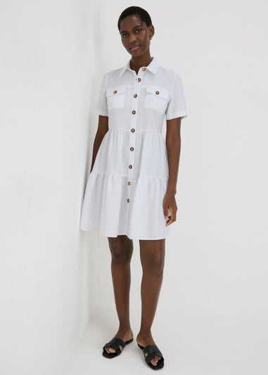 White Tiered Shirt Mini Dress