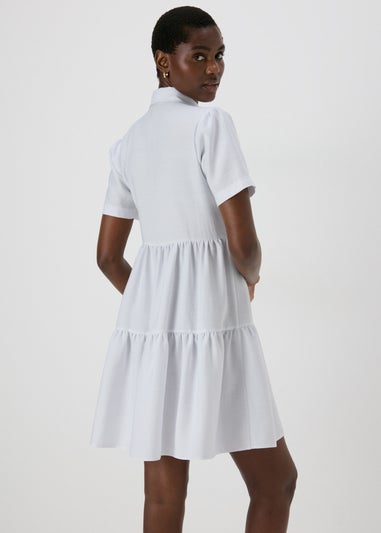 White Tiered Shirt Mini Dress