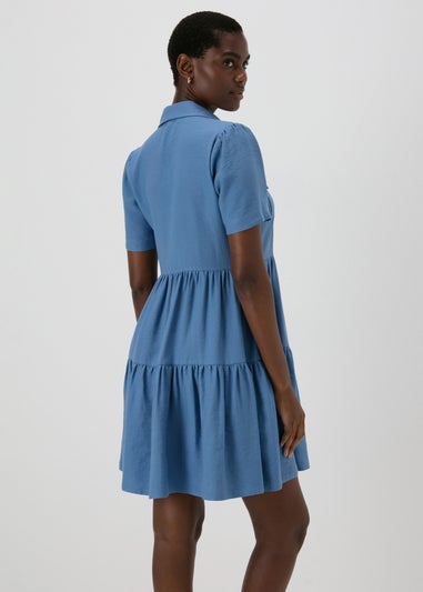 Blue Tiered Shirt Mini Dress