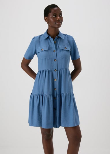 Blue Tiered Shirt Mini Dress