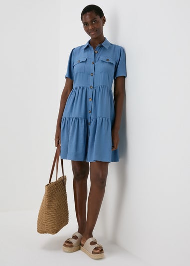 Blue Tiered Shirt Mini Dress