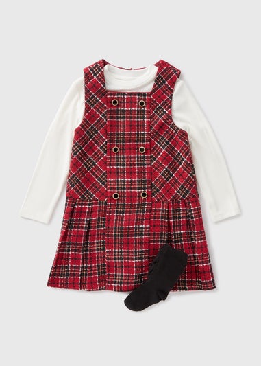 Girls Red Check Top & Pinafore Set (1-7yrs)