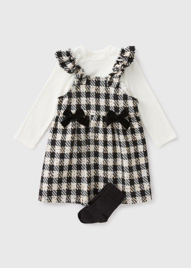 Girls Cream Dogtooth Dress & Pinafore Set (1-7yrs)