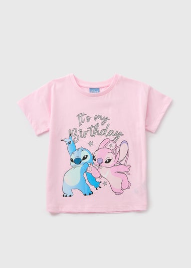 Disney Kids Pink Stitch & Angel Birthday T-Shirt (1-7yrs)