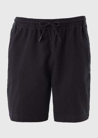 Black Diagonal Twill Shorts