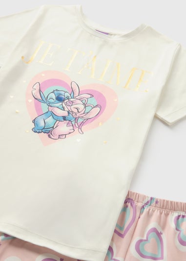 Disney Kids Cream Stitch Top & Shorts Pyjama Set (7-13yrs)