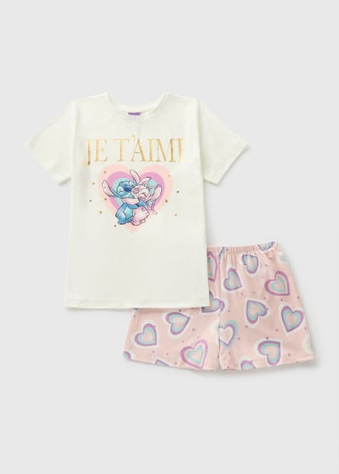 Disney Kids Cream Stitch Top & Shorts Pyjama Set (7-13yrs)