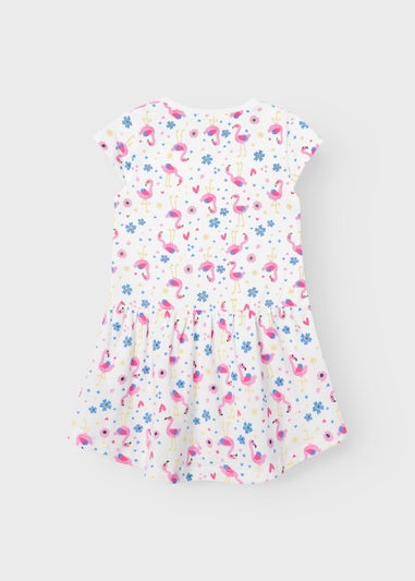 Girls White Flamingo Print Dress (9mths-5yrs)