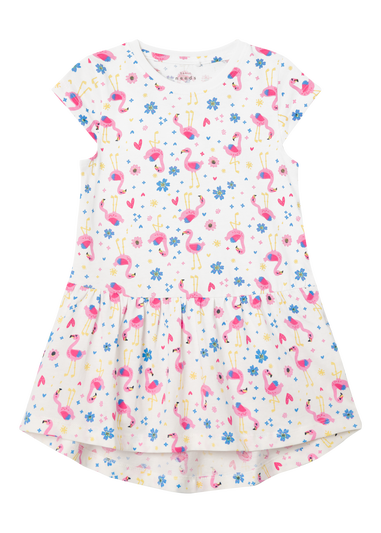 Name It Girls White Flamingo Print Dress (9mths-5yrs)