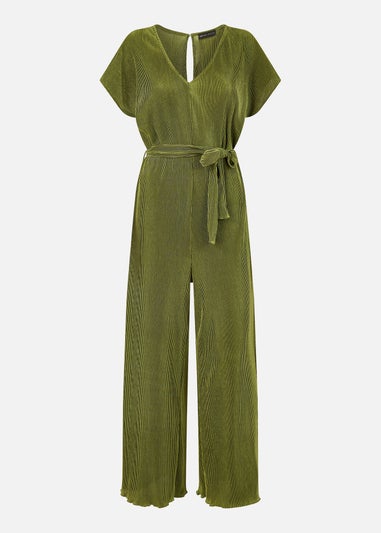 Mela Green Pleated Jumpsuit With V Neck