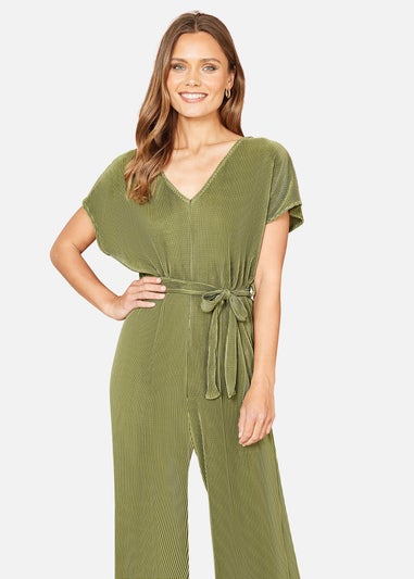 Mela Green Pleated Jumpsuit With V Neck