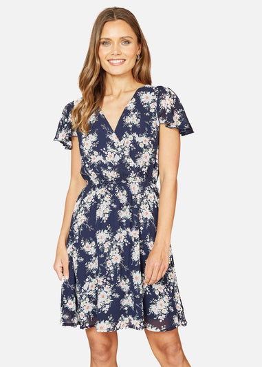 Mela Navy Floral Blossom Print Skater Dress