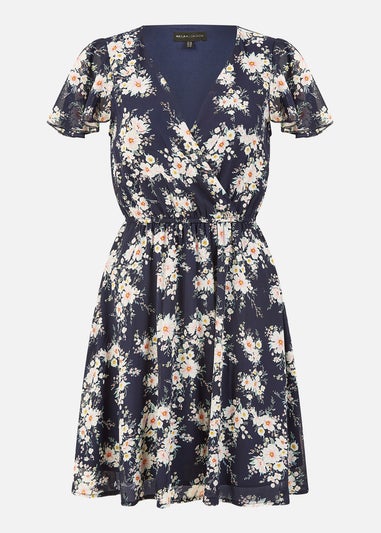 Mela Navy Floral Blossom Print Skater Dress