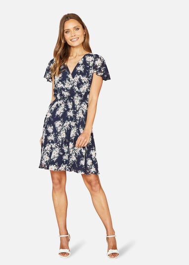 Mela Navy Floral Blossom Print Skater Dress