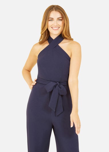 Mela Navy Cross Over Halter Neck Jumpsuit