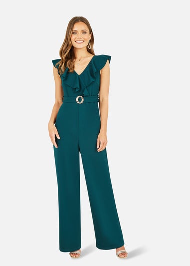 Mela Green Jumpsuit With Gold Buckle and Frill Detail