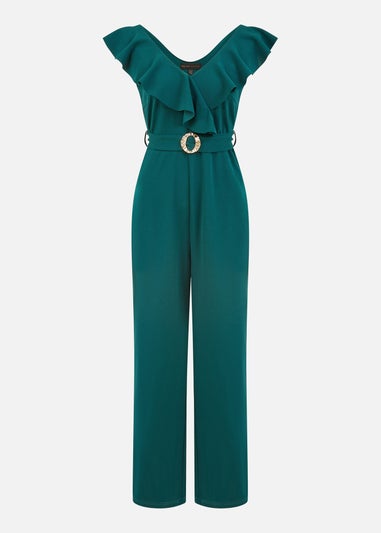 Mela Green Jumpsuit With Gold Buckle and Frill Detail