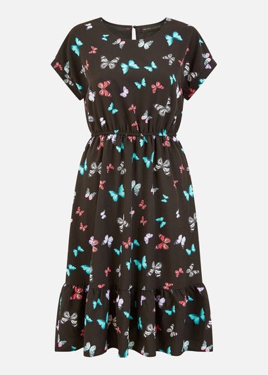 Mela Black Butterfly Print Relaxed Fit Skater Dress