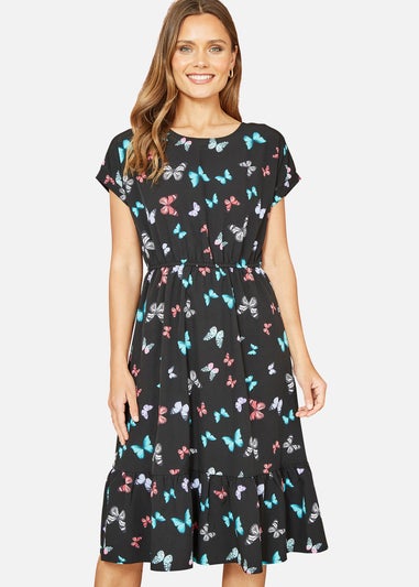 Mela Black Butterfly Print Relaxed Fit Skater Dress