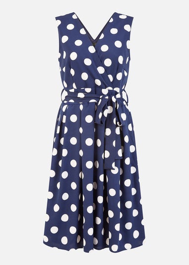 Mela Navy Spot Print Wrap Over Skater Dress