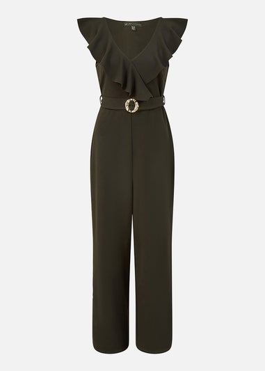 Mela Black Jumpsuit With Gold Buckle and Frill Detail