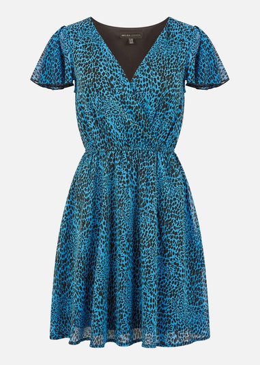 Mela Blue Leopard Print Skater Dress