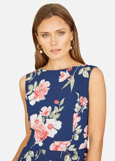 Mela Navy Floral Skater Dress With Scoop Back