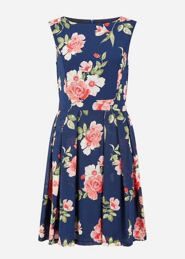 Mela Navy Floral Skater Dress With Scoop Back